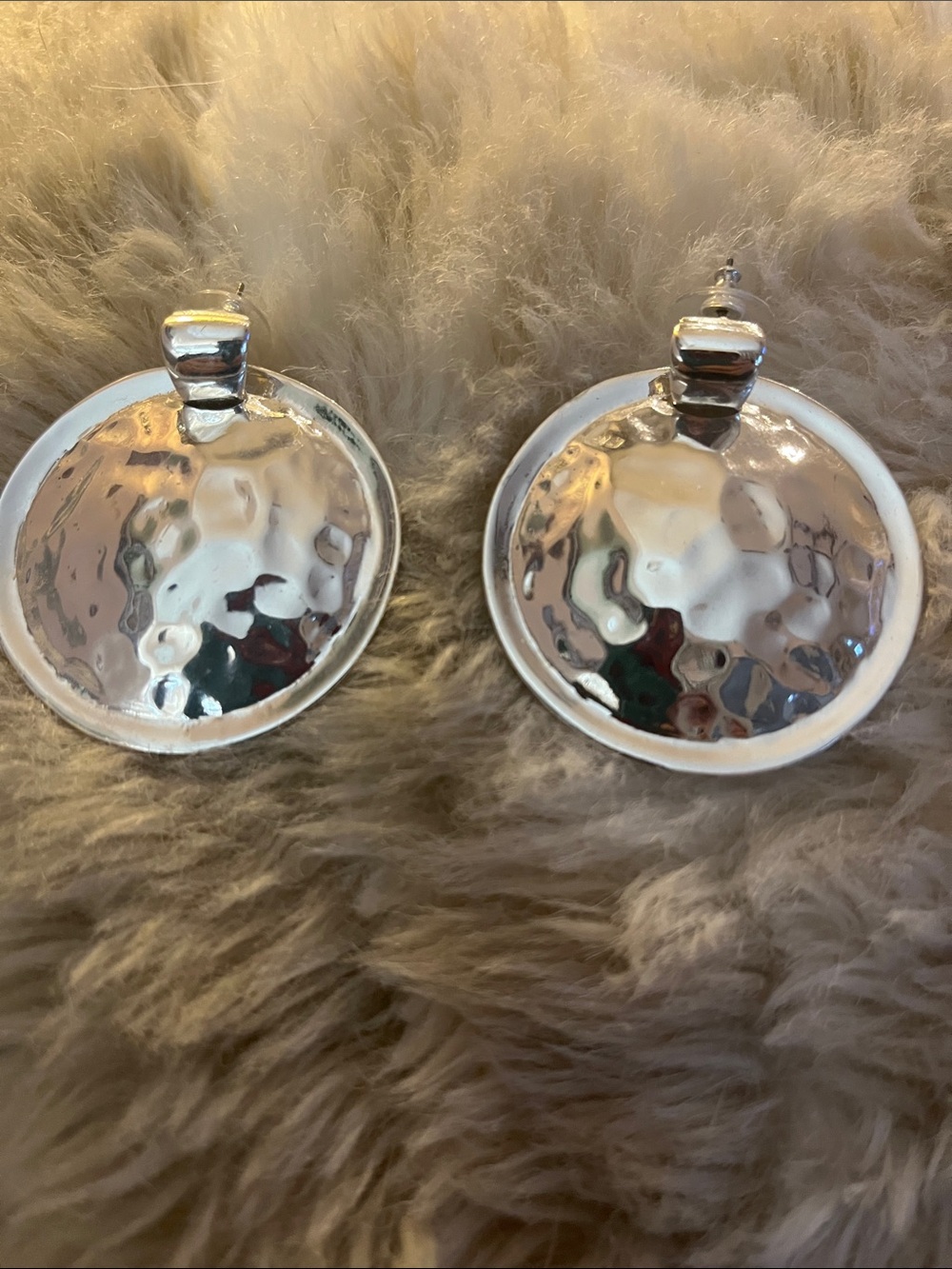 Hammered Round Silver Drop Earrings